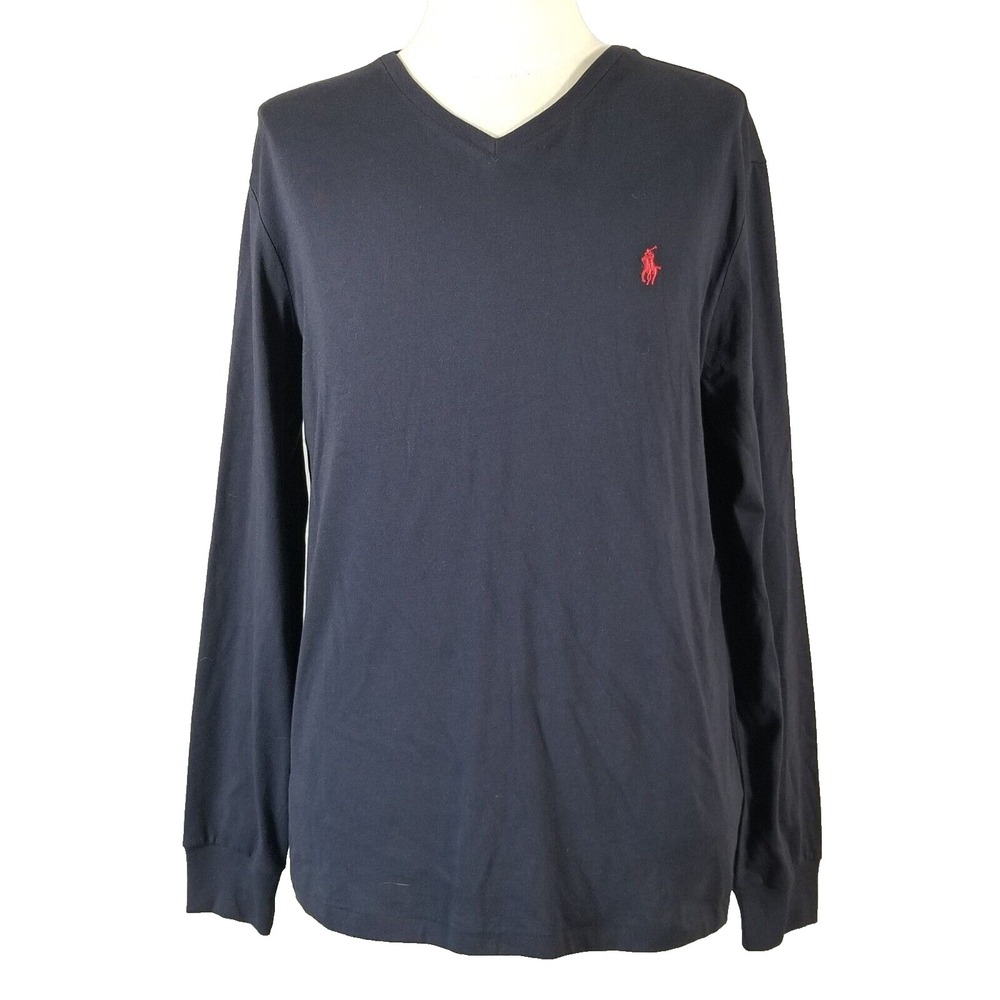 Polo Ralph Lauren shirt men's large Blue v-neck long sleeve preppy